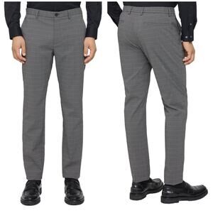 Theory NWT Zaine Classic-Fit Drawstring Pant Kelso Checked Nylon Size 34 Gray